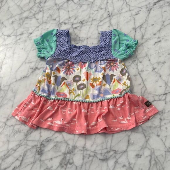 Matilda Jane Floral Swan Print Shirt Top Sz 12/18 Mo - Picture 1 of 4